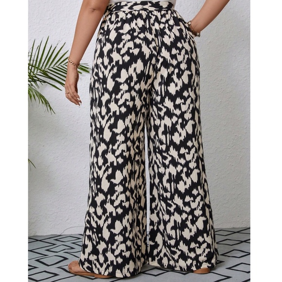 Plus Leopard Print Stretchy Waist Wide leg Pants - Picture 5 of 8